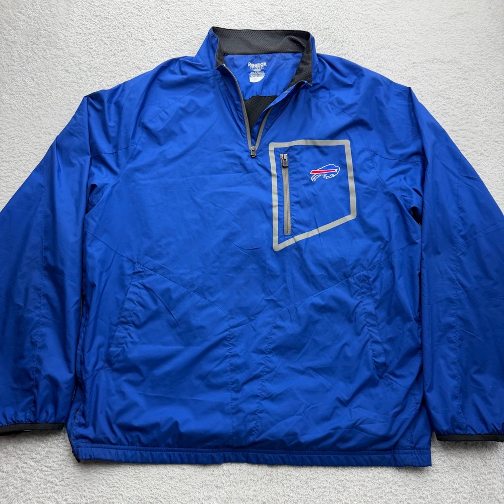 Reebok Buffalo Bills Mens Large Blue PlayDry Quarter Zip Windbreaker Jacket NFL